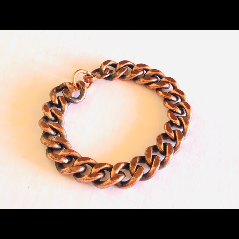 Vintage Shabby Copper Chunky Curb Chain Bracelet - Picture 4 of 7